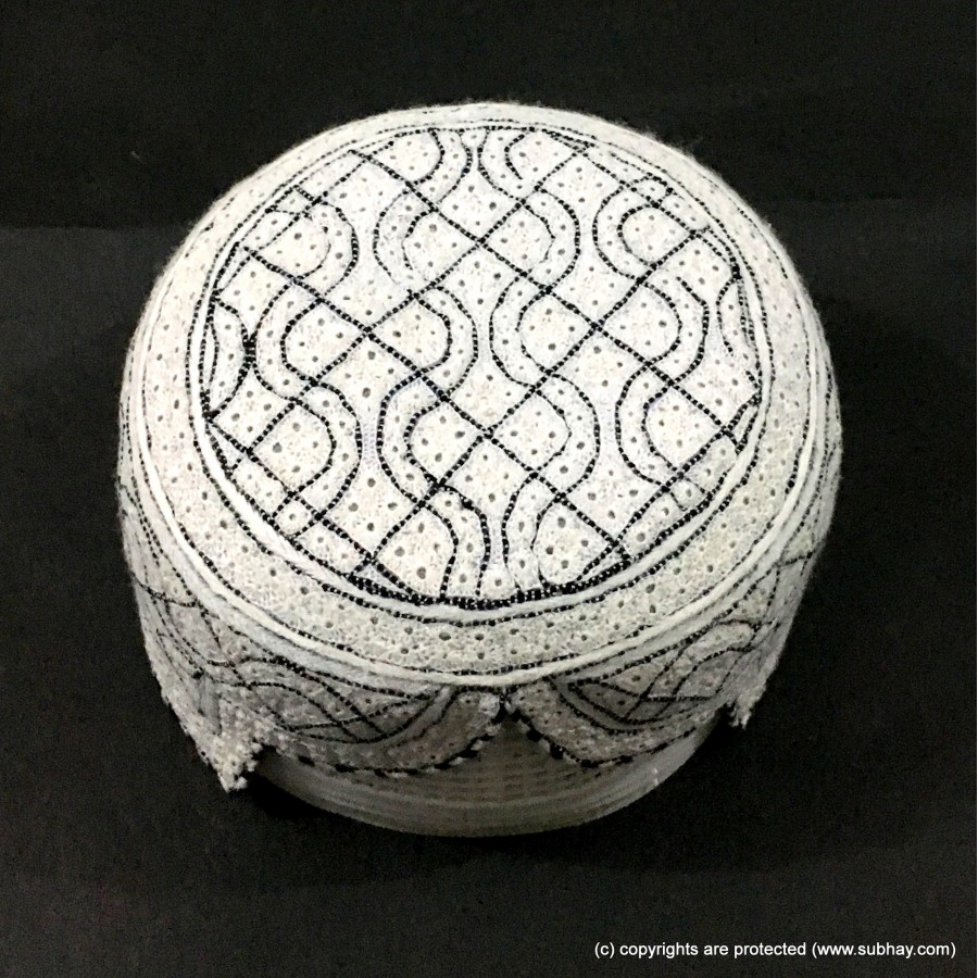 White & Black Jamali Sindhi Cap or Topi MKC-800